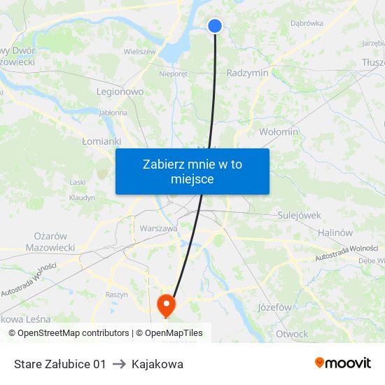 Stare Załubice 01 to Kajakowa map