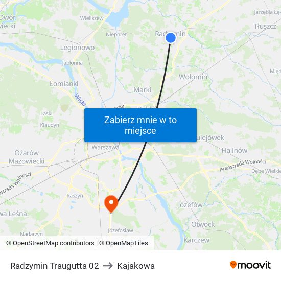 Radzymin Traugutta 02 to Kajakowa map