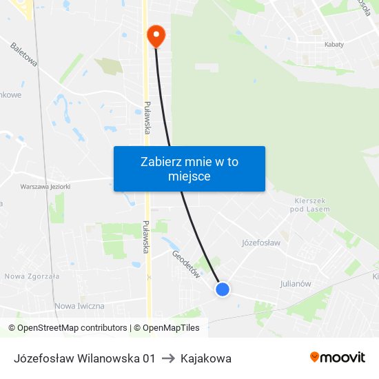 Józefosław Wilanowska 01 to Kajakowa map