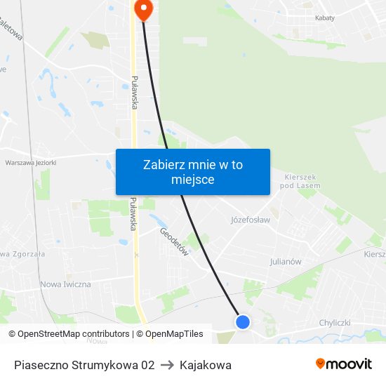 Piaseczno Strumykowa 02 to Kajakowa map