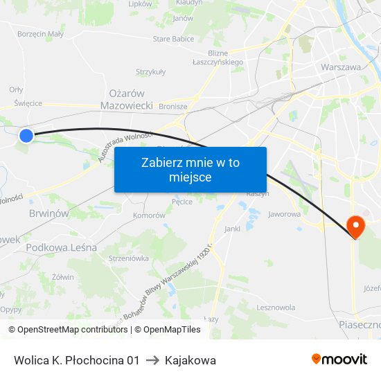 Wolica K. Płochocina 01 to Kajakowa map