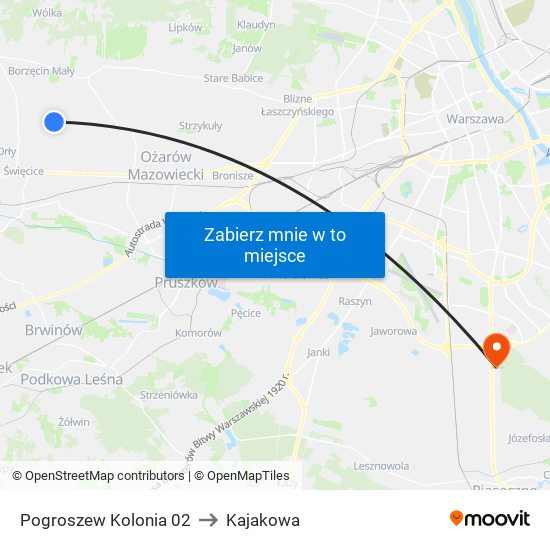 Pogroszew Kolonia to Kajakowa map