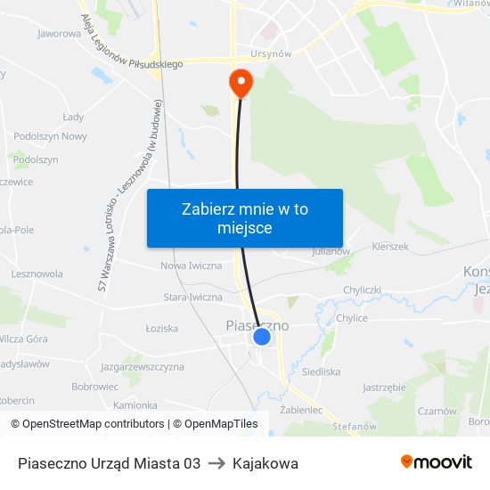 Piaseczno Urząd Miasta to Kajakowa map