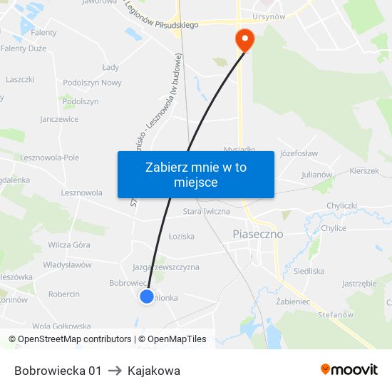 Bobrowiecka 01 to Kajakowa map