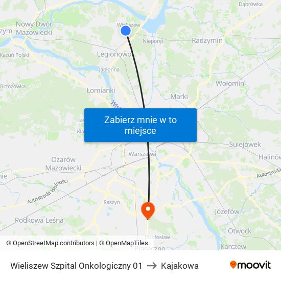 Wieliszew Szpital Onkologiczny 01 to Kajakowa map