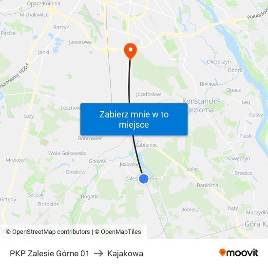 PKP Zalesie Górne 01 to Kajakowa map