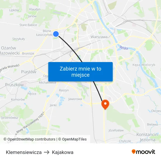 Klemensiewicza to Kajakowa map