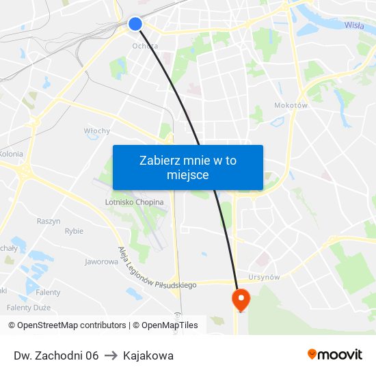 Dw. Zachodni 06 to Kajakowa map