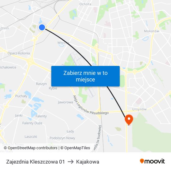 Zajezdnia Kleszczowa 01 to Kajakowa map