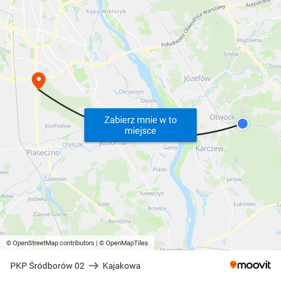 PKP Śródborów 02 to Kajakowa map