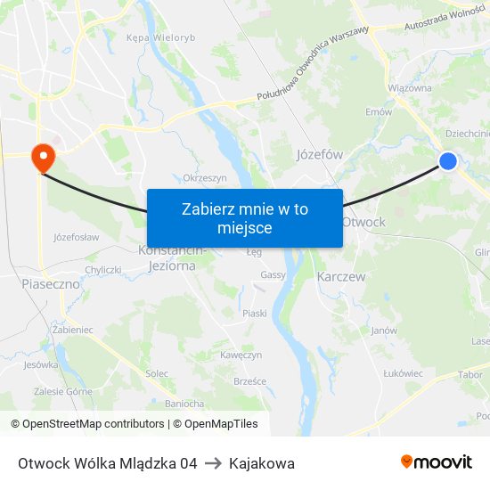 Otwock Wólka Mlądzka 04 to Kajakowa map