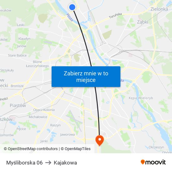 Myśliborska to Kajakowa map