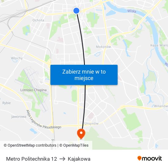 Metro Politechnika 12 to Kajakowa map