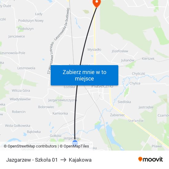 Jazgarzew - Szkoła 01 to Kajakowa map