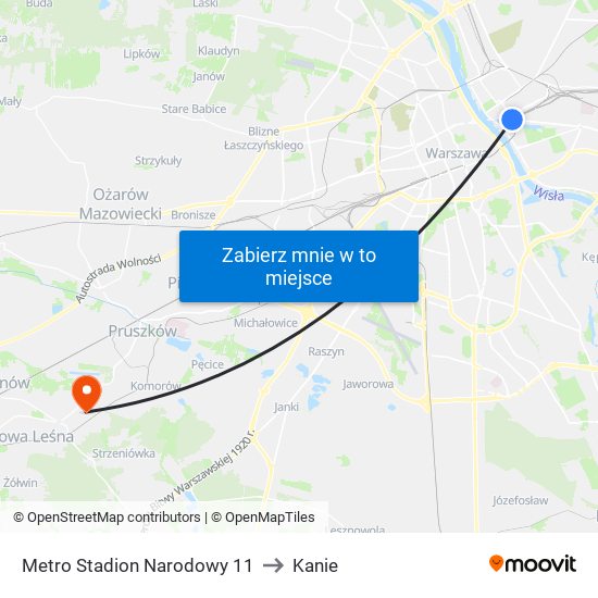 Metro Stadion Narodowy 11 to Kanie map