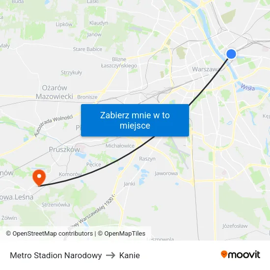 Metro Stadion Narodowy to Kanie map