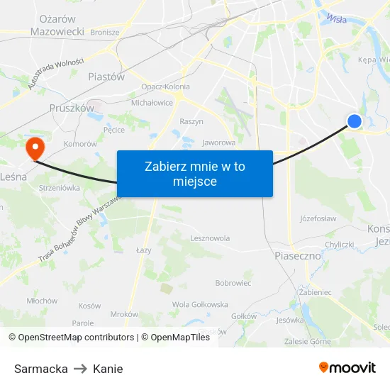 Sarmacka to Kanie map