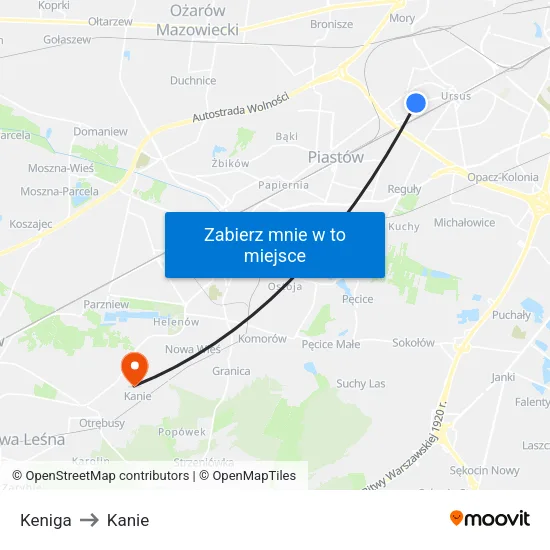 Keniga to Kanie map