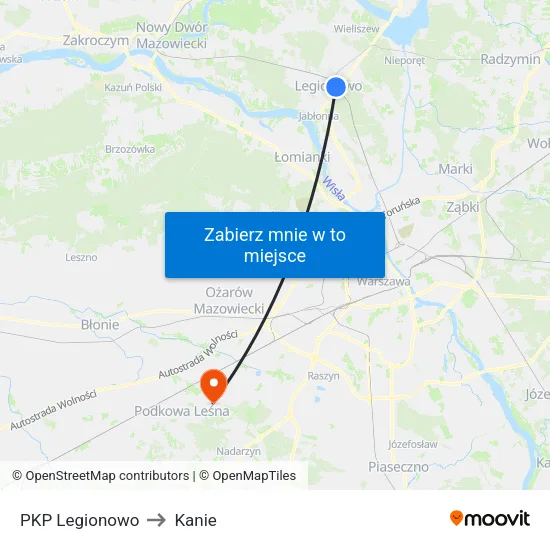 PKP Legionowo to Kanie map
