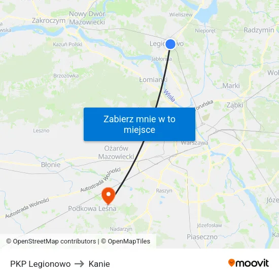 PKP Legionowo to Kanie map