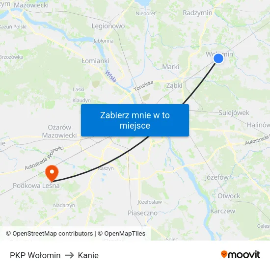 PKP Wołomin to Kanie map