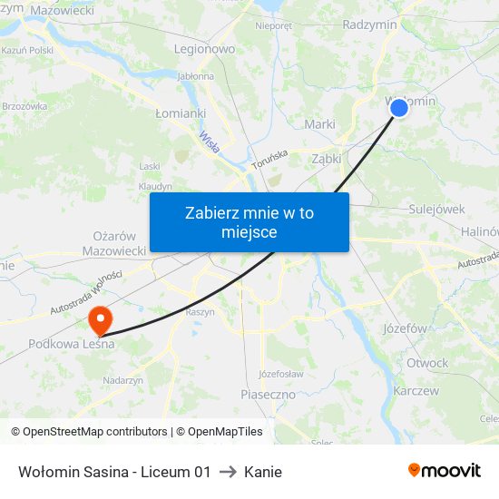 Wołomin Sasina - Liceum 01 to Kanie map