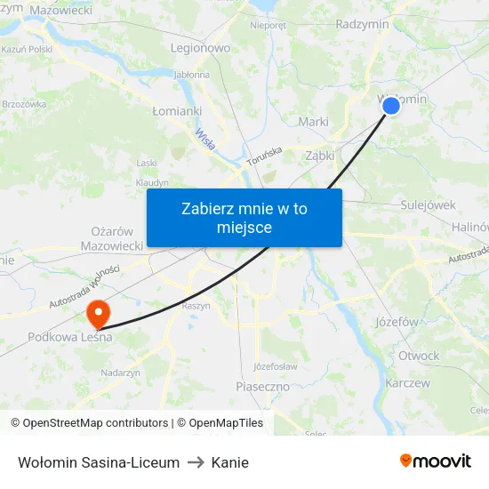 Wołomin Sasina - Liceum to Kanie map