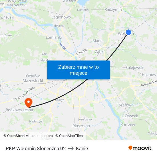 PKP Wołomin Słoneczna to Kanie map