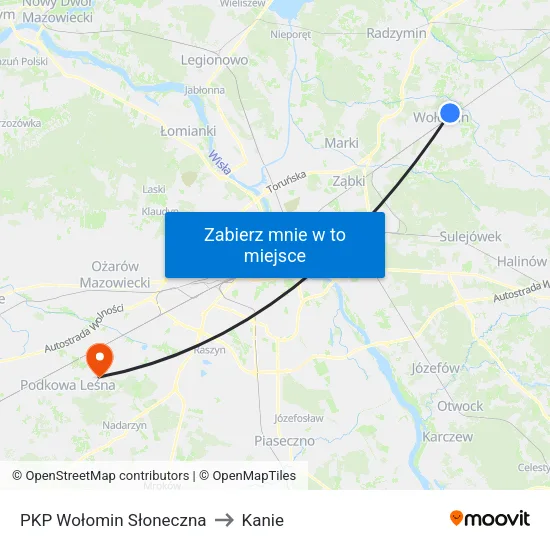 PKP Wołomin Słoneczna to Kanie map