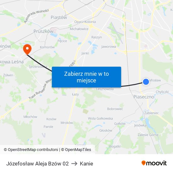 Józefosław Aleja Bzów 02 to Kanie map