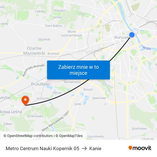 Metro Centrum Nauki Kopernik 05 to Kanie map