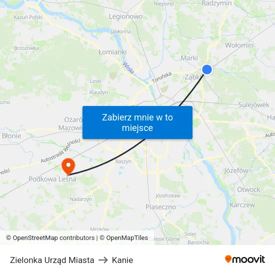 Zielonka Urząd Miasta to Kanie map