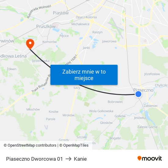 Piaseczno Dworcowa 01 to Kanie map