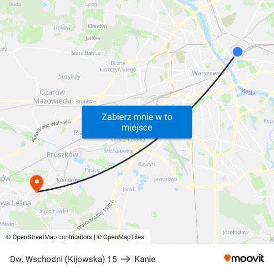 Dw. Wschodni (Kijowska) to Kanie map