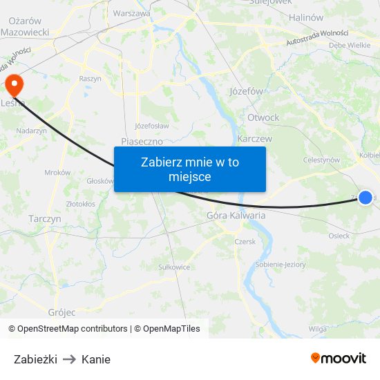 Zabieżki to Kanie map