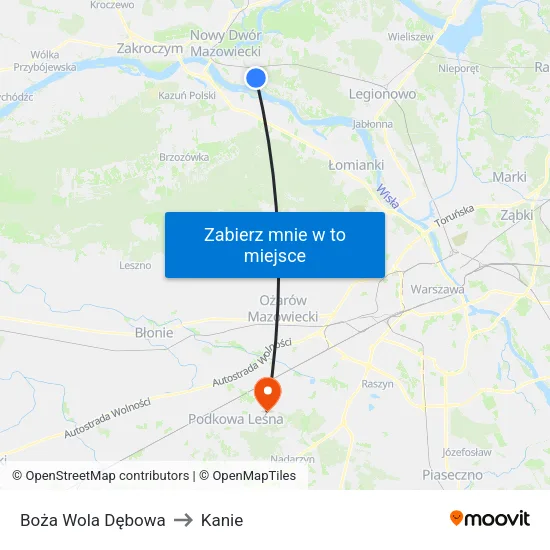Boża Wola Dębowa to Kanie map