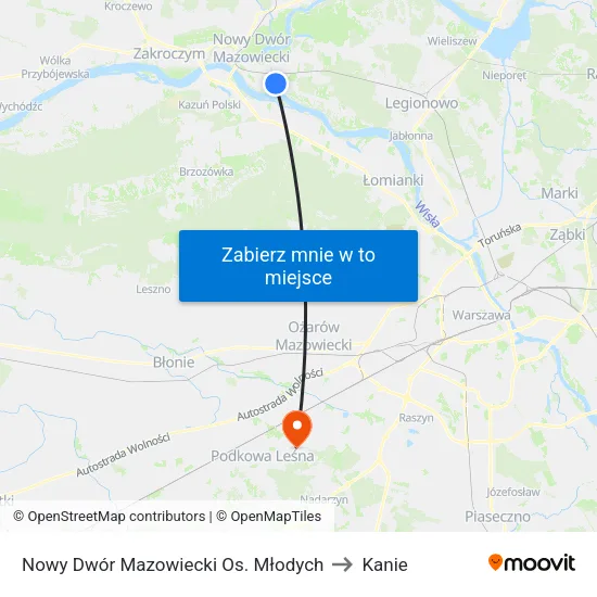 Nowy Dwór Mazowiecki Os. Młodych to Kanie map
