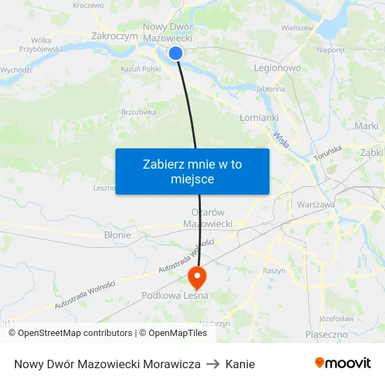 Nowy Dwór Mazowiecki Morawicza to Kanie map