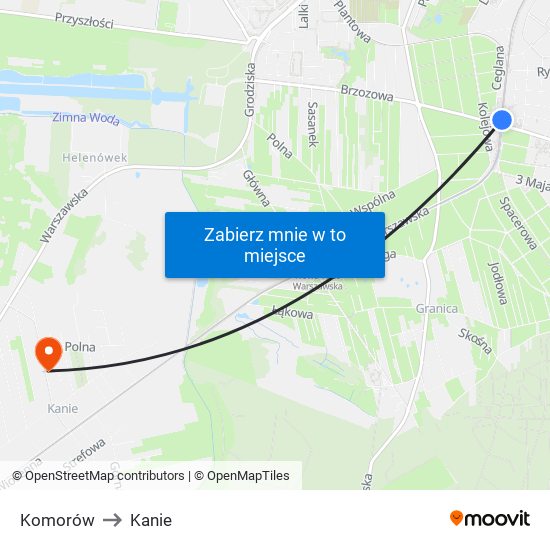 Komorów to Kanie map