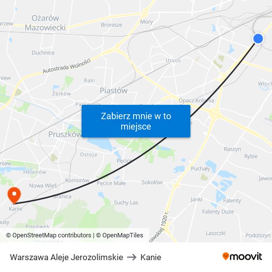 Warszawa Aleje Jerozolimskie to Kanie map