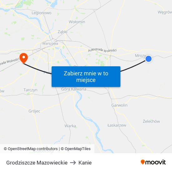 Grodziszcze Mazowieckie to Kanie map