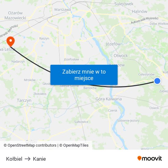 Kołbiel to Kanie map