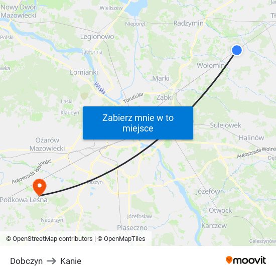 Dobczyn to Kanie map