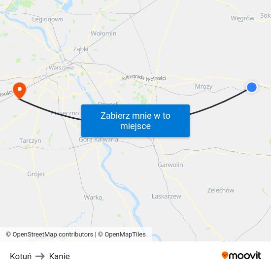 Kotuń to Kanie map