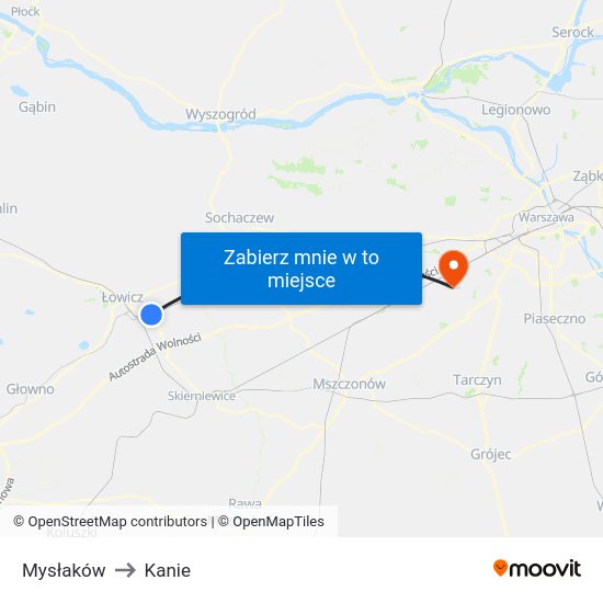 Mysłaków to Kanie map