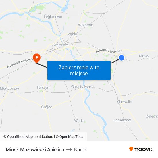 Mińsk Mazowiecki Anielina to Kanie map