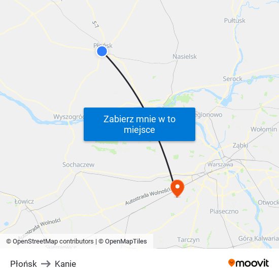 Płońsk to Kanie map