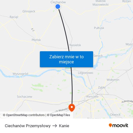 Ciechanów Przemysłowy to Kanie map