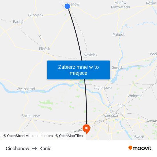 Ciechanów to Kanie map