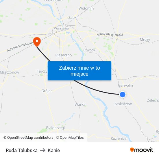 Ruda Talubska to Kanie map